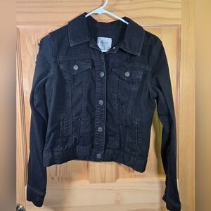 Mudd Denim Jacket Cropped Distressed Y2K Black Juniors Medium Street Goth Grunge